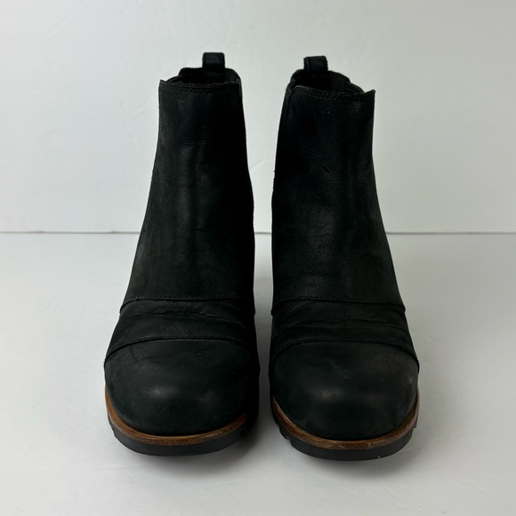 Sorel Lea Wedge Leather Pull On Ankle Boot Booties in Black